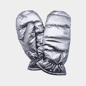 Gray Shiny Puffer Mitten Gloves Winter Fashion Accessories Trendy